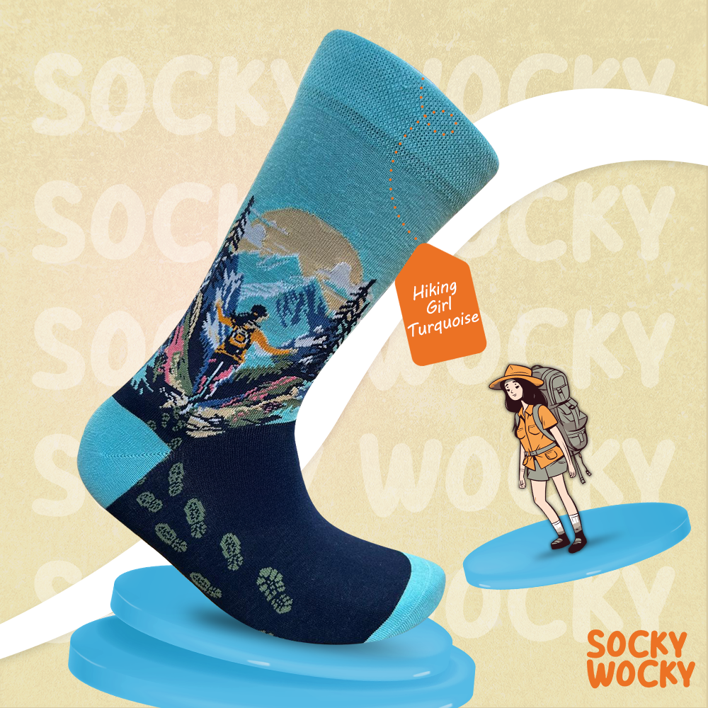 Hiking Girl Turquoise Socks Outdoor Adventure Series