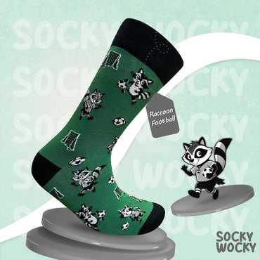 Raccoon Playing Football Fun Graphic Socks