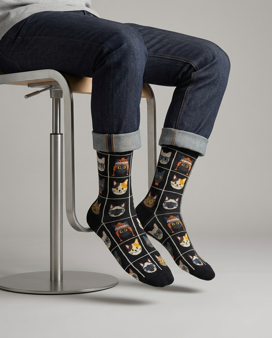 Cat Styles Black Socks Stylish Cat