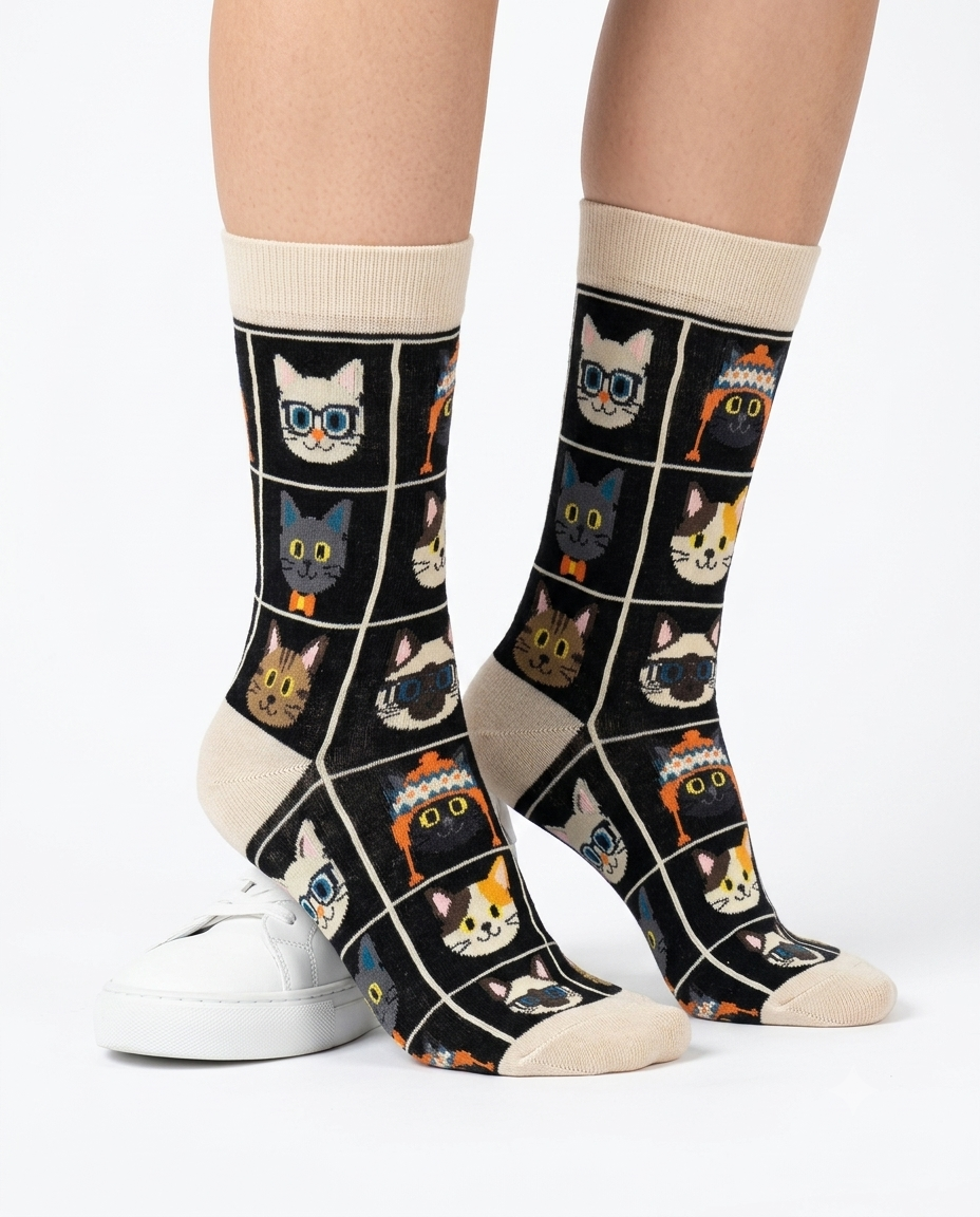 Cat Styles Cream Socks Cute Cat