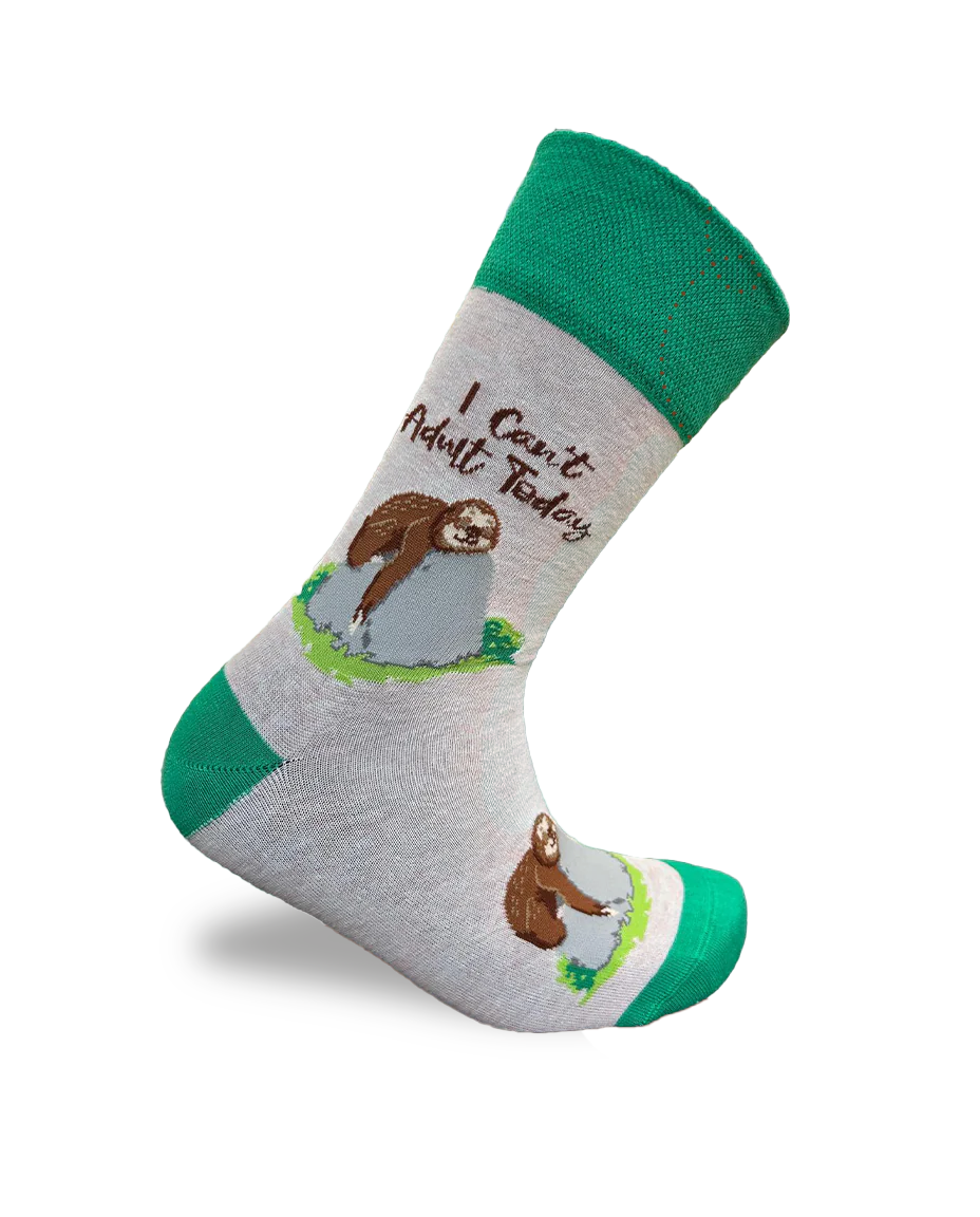I Can’t Adult Today Socks Funny Sloth Design Cotton Crew Socks
