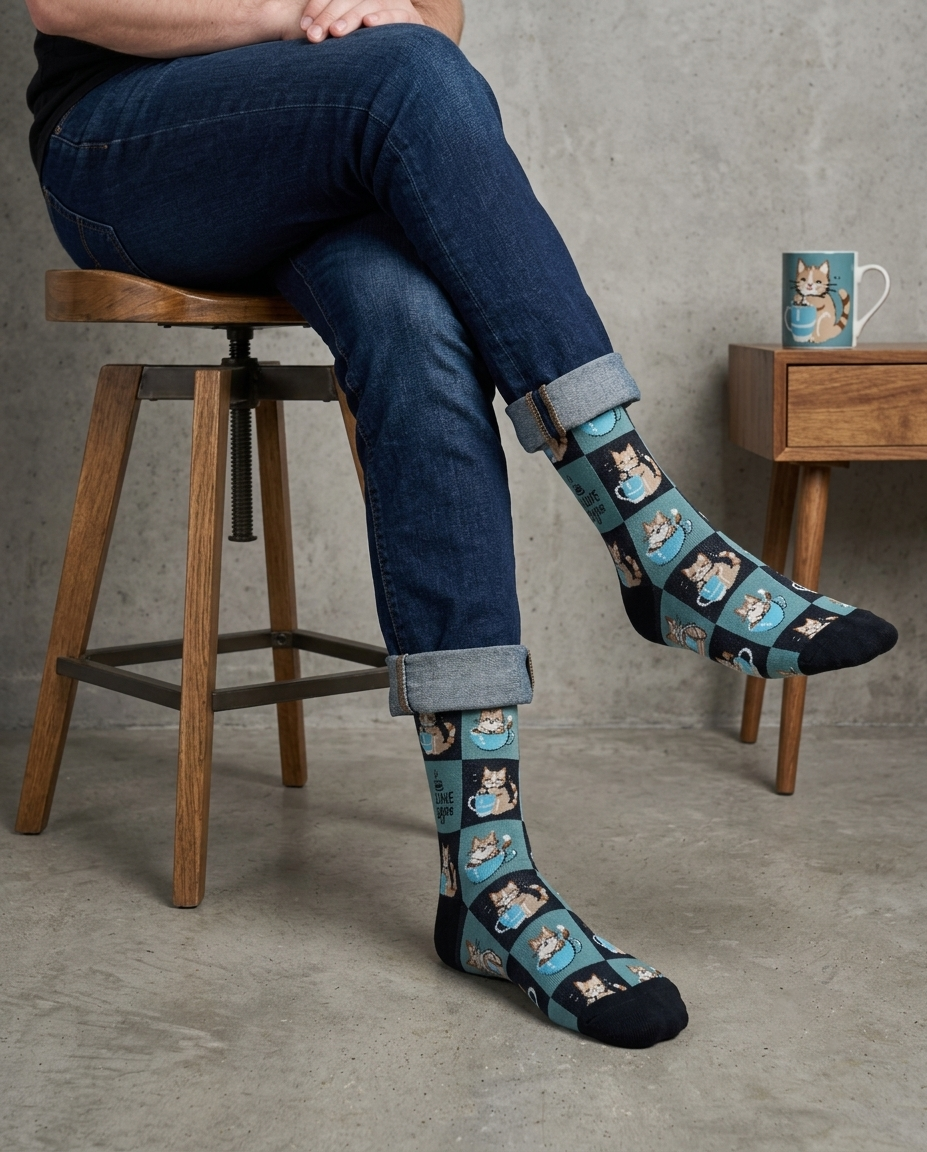 I Love Coffee Socks Coffee & Cat Morning Ritual Series