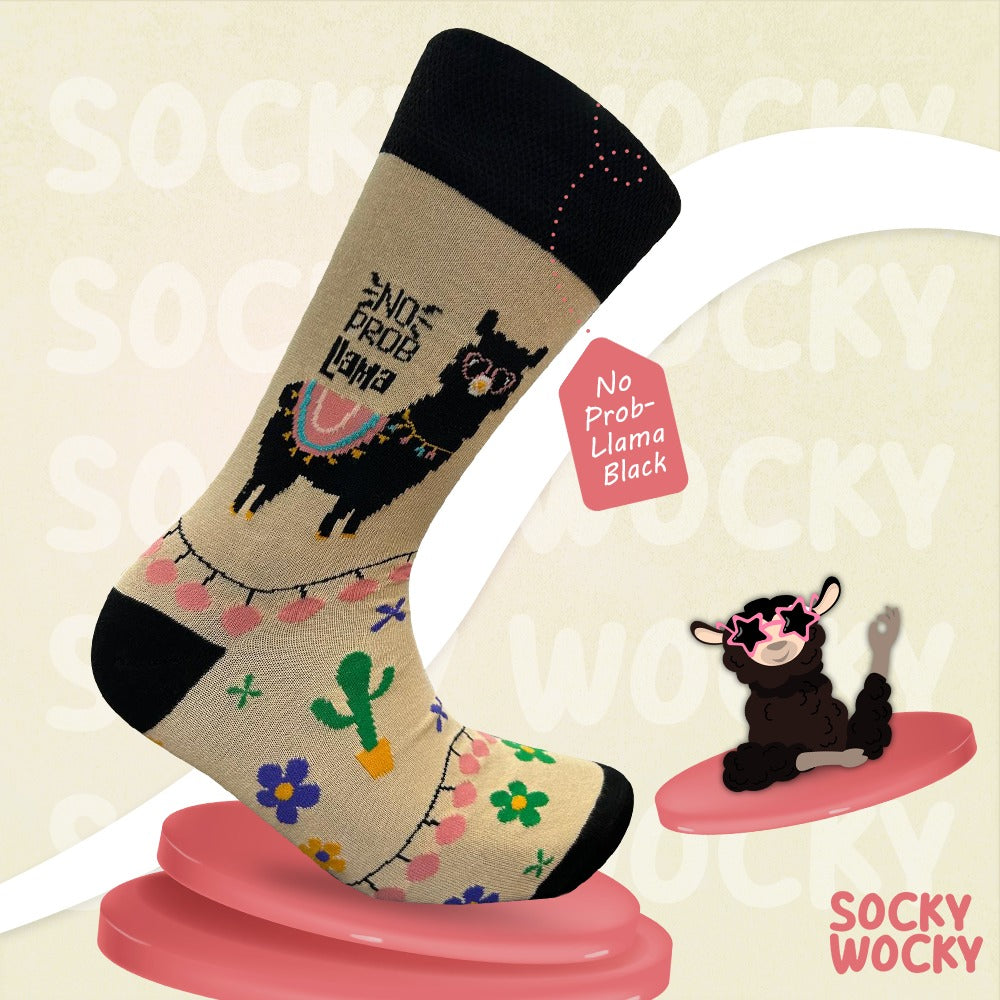 No Prob Llama Black Socks Fun Llama Theme