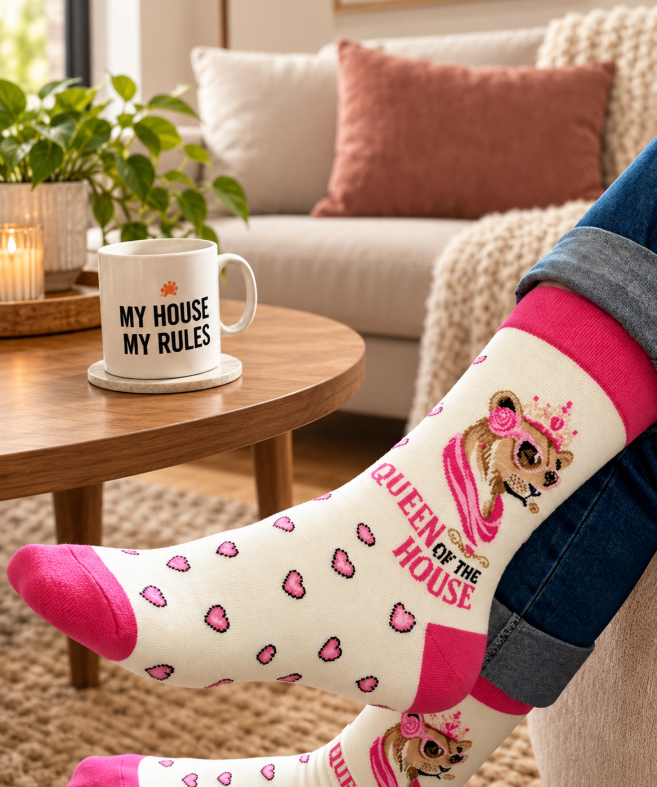 Queen of the House Pink Crown Socks