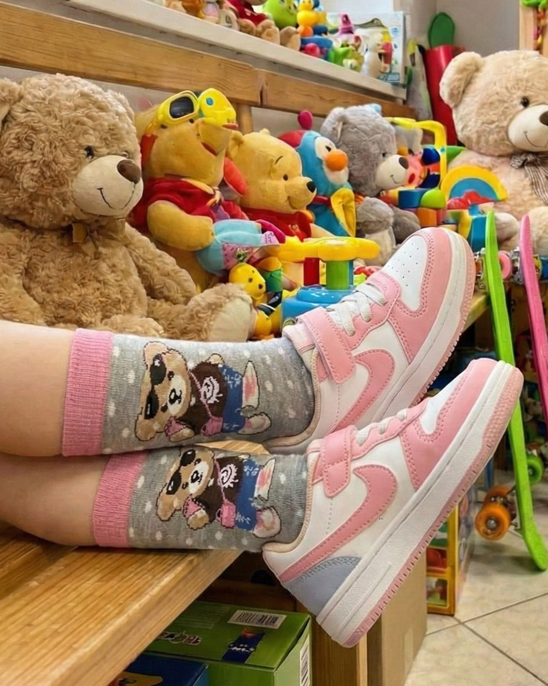 Teddy Bear Pink Socks Soft Animal Series