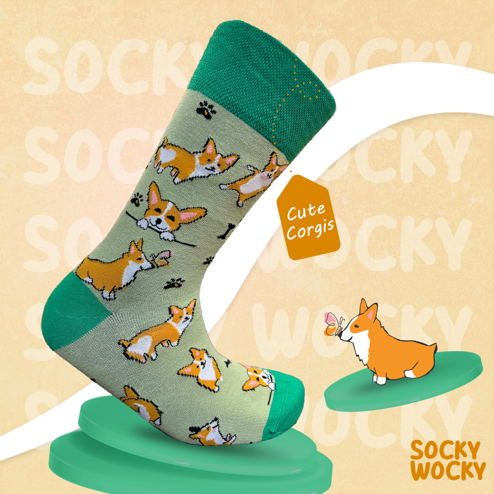 Cute Corgi Green Socks Dog Series