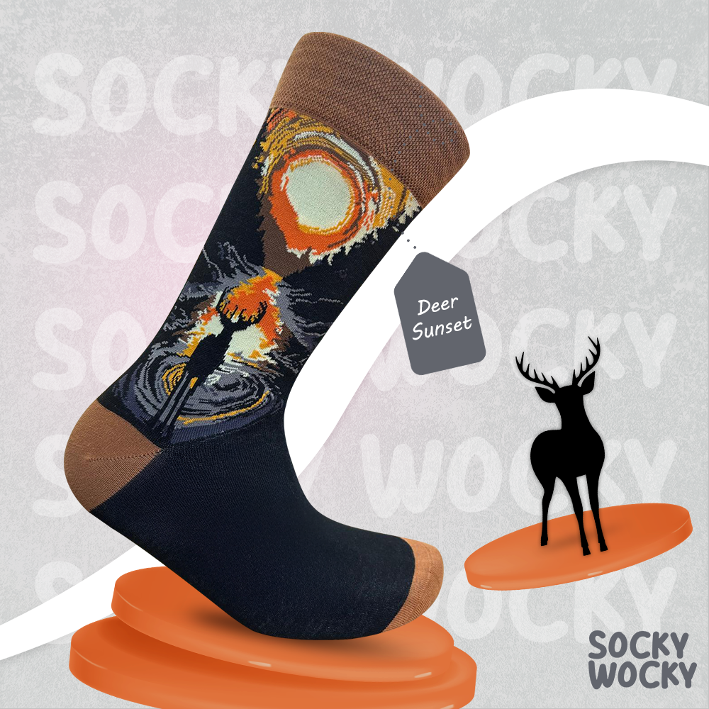 Sunset Wild Deer Socks Nature Scene Edition