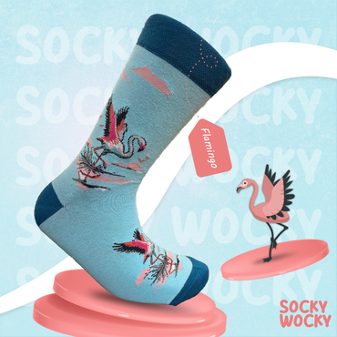 Flamingo Turquoise Socks Tropical Bird Series