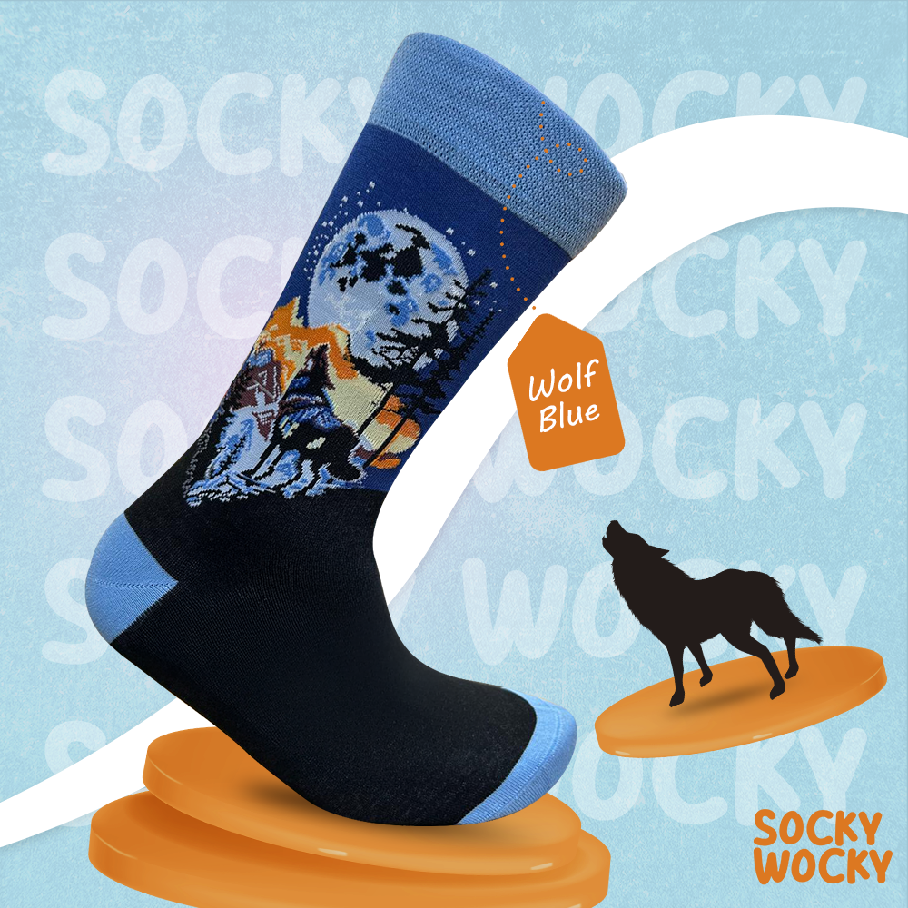 Wolf Blue Socks Night Animal Series