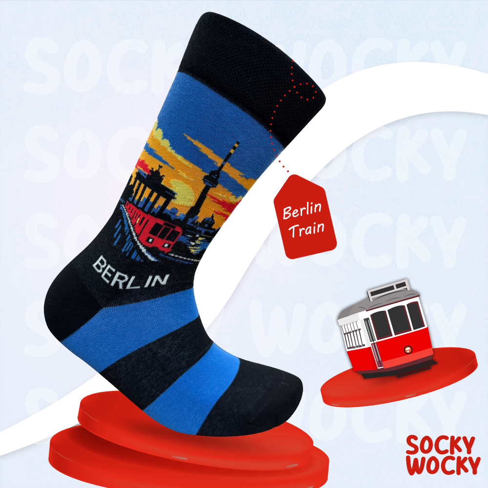 Berlin Train & Sunset Skyline City Style Socks