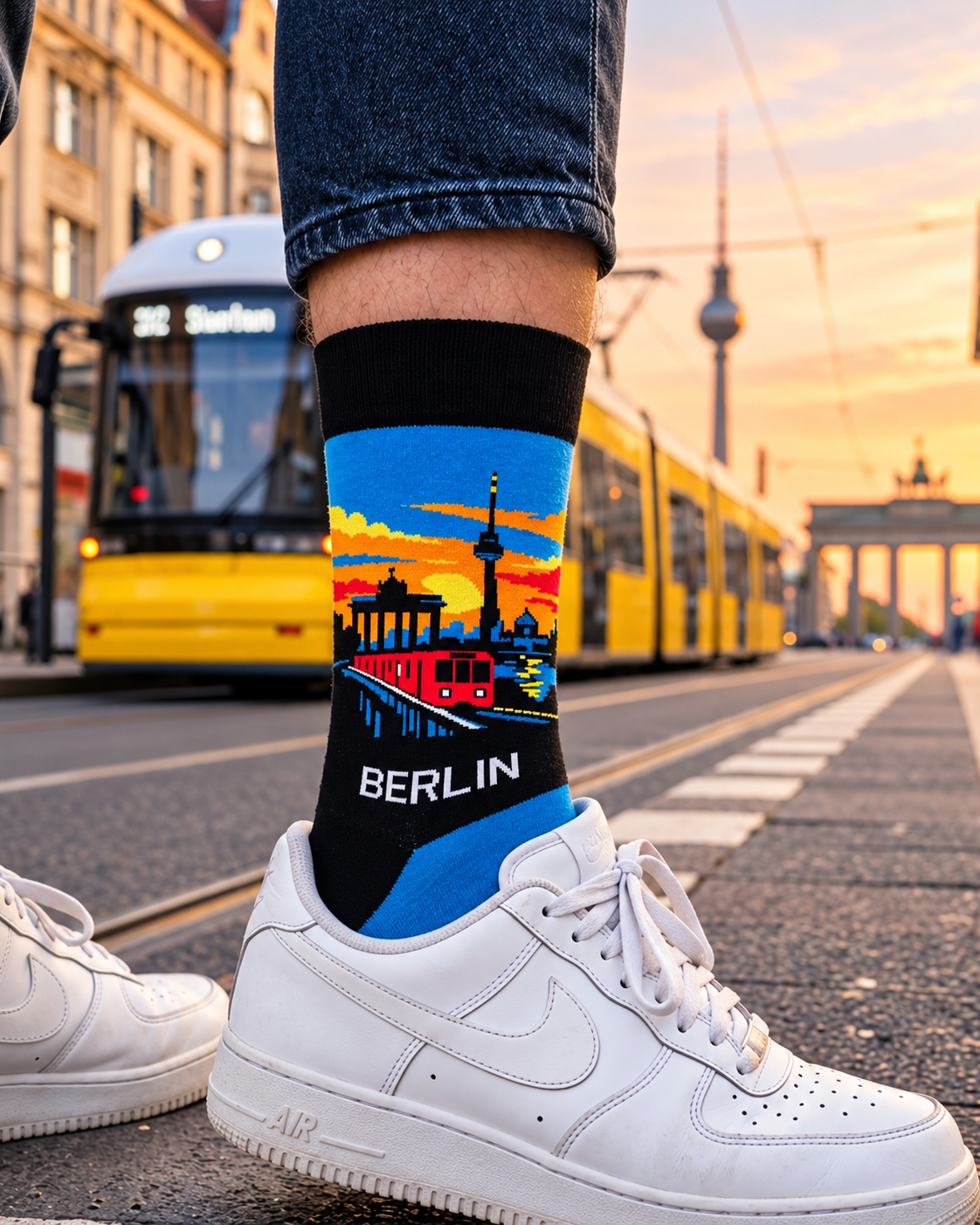 Berlin Train & Sunset Skyline City Style Socks