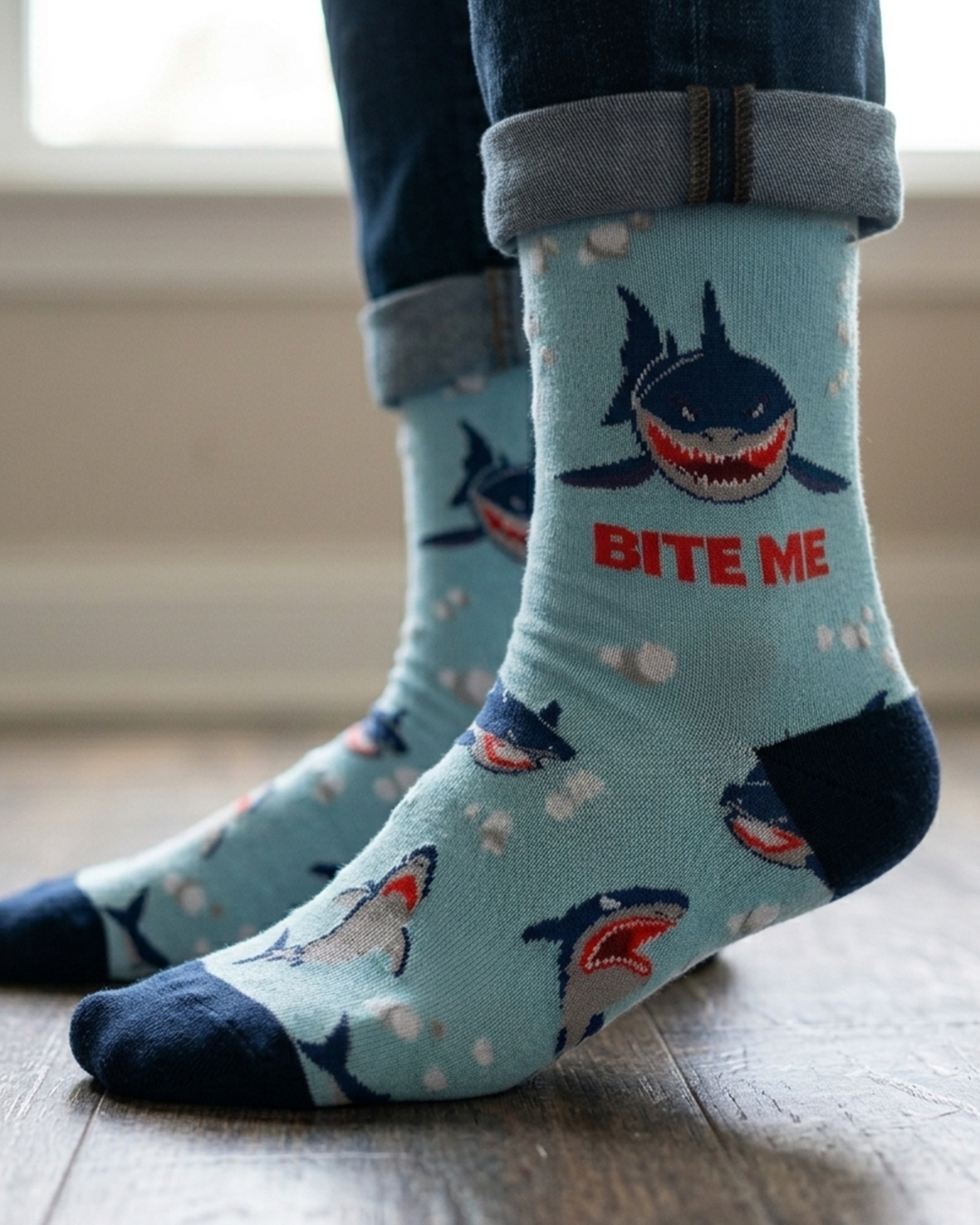 Bite Me Shark Socks Ocean Humor Series