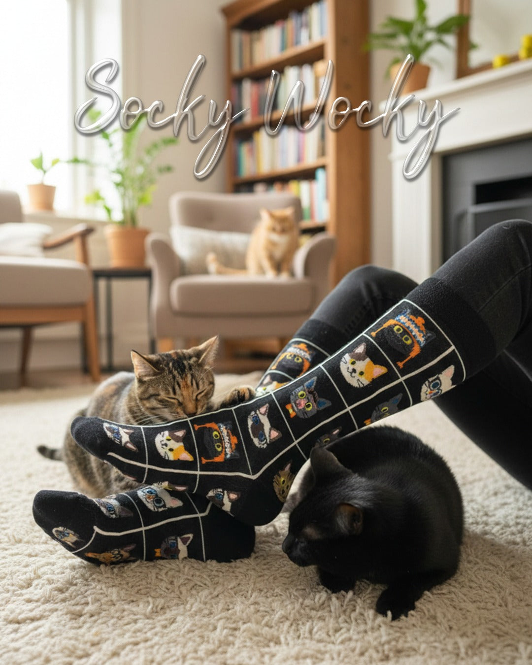 Cat Styles Black Socks Stylish Cat