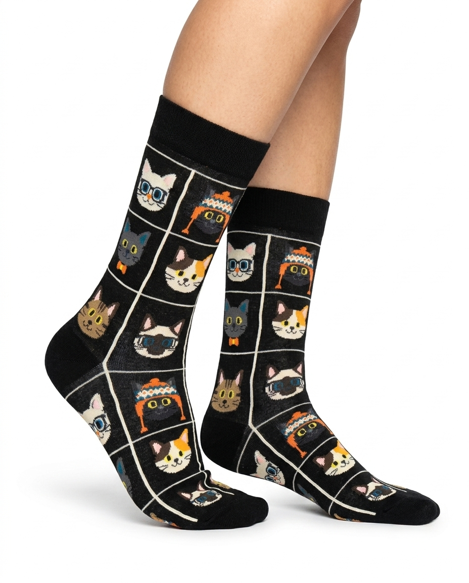 Cat Styles Black Socks Stylish Cat