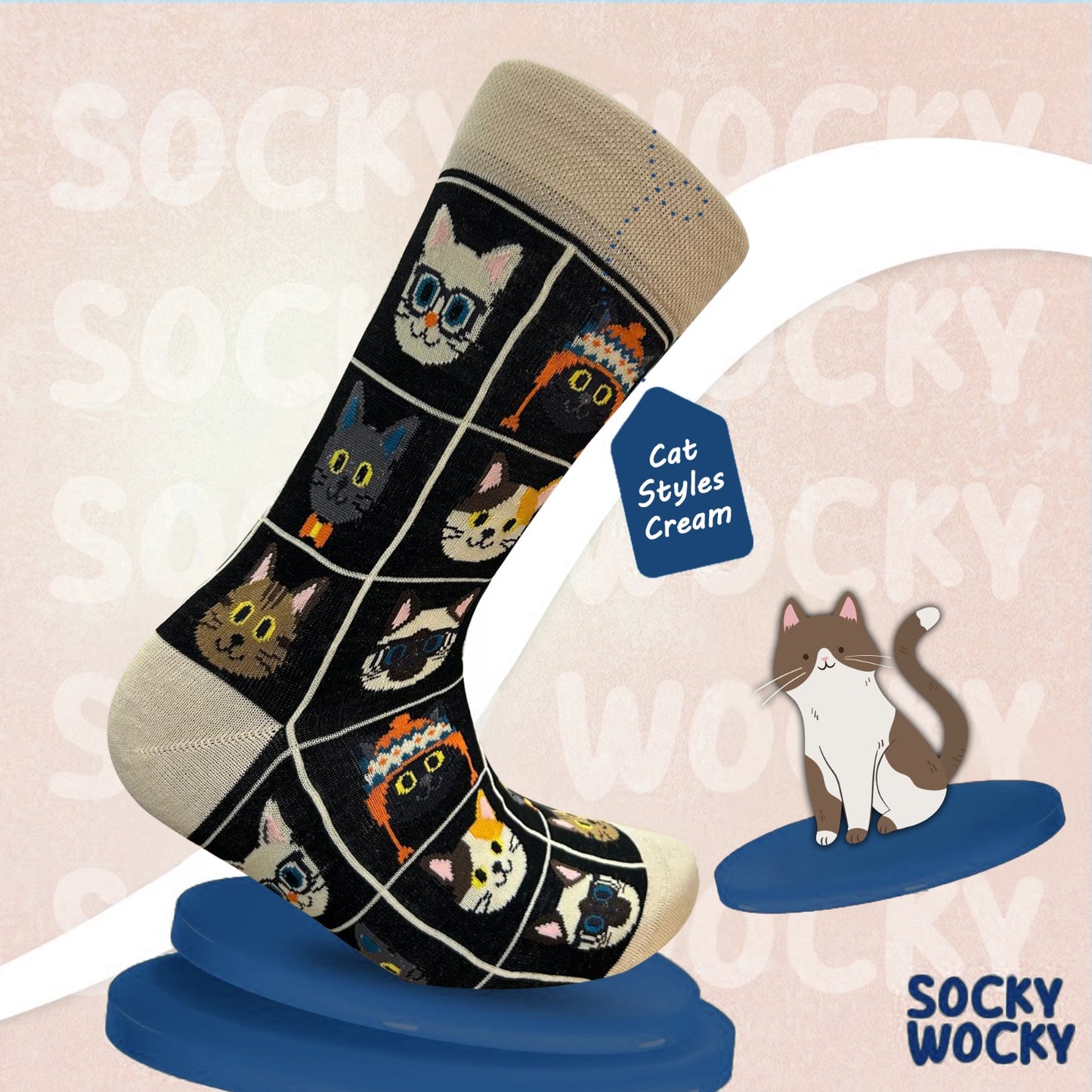 Cat Styles Cream Socks Cute Cat