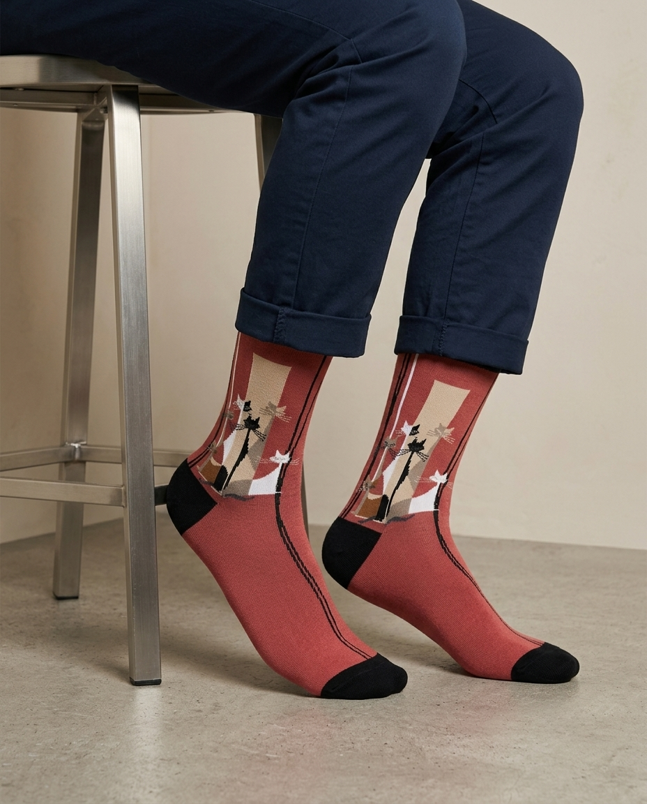 Cubic Cat Socks Geometric Animal Edition