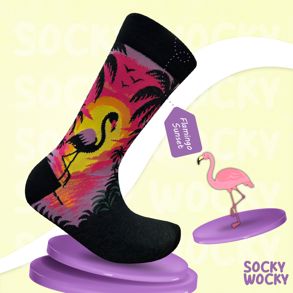 Flamingo Sunset Socks Tropical Funny