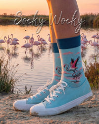 Flamingo Turquoise Socks Tropical Bird Series