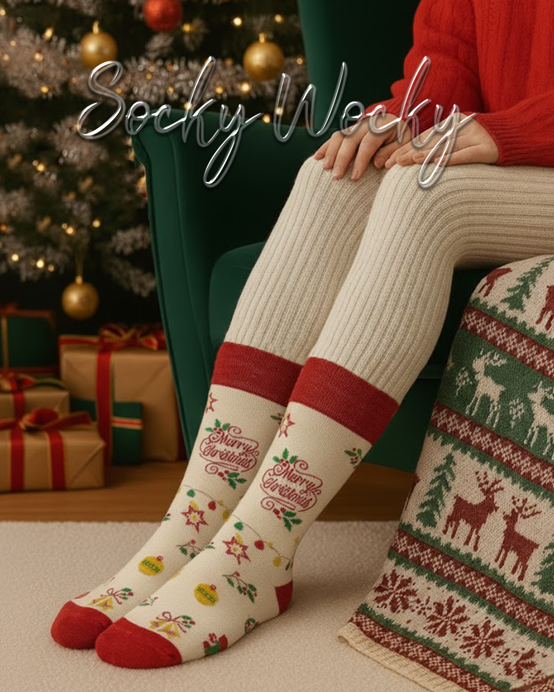 Calze Merry Christmas Cream Serie Festiva Morbida
