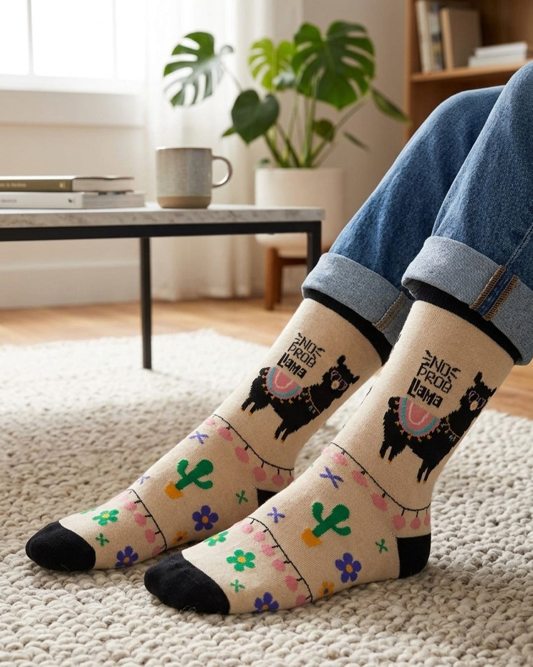 No Prob Llama Black Socks Fun Llama Theme