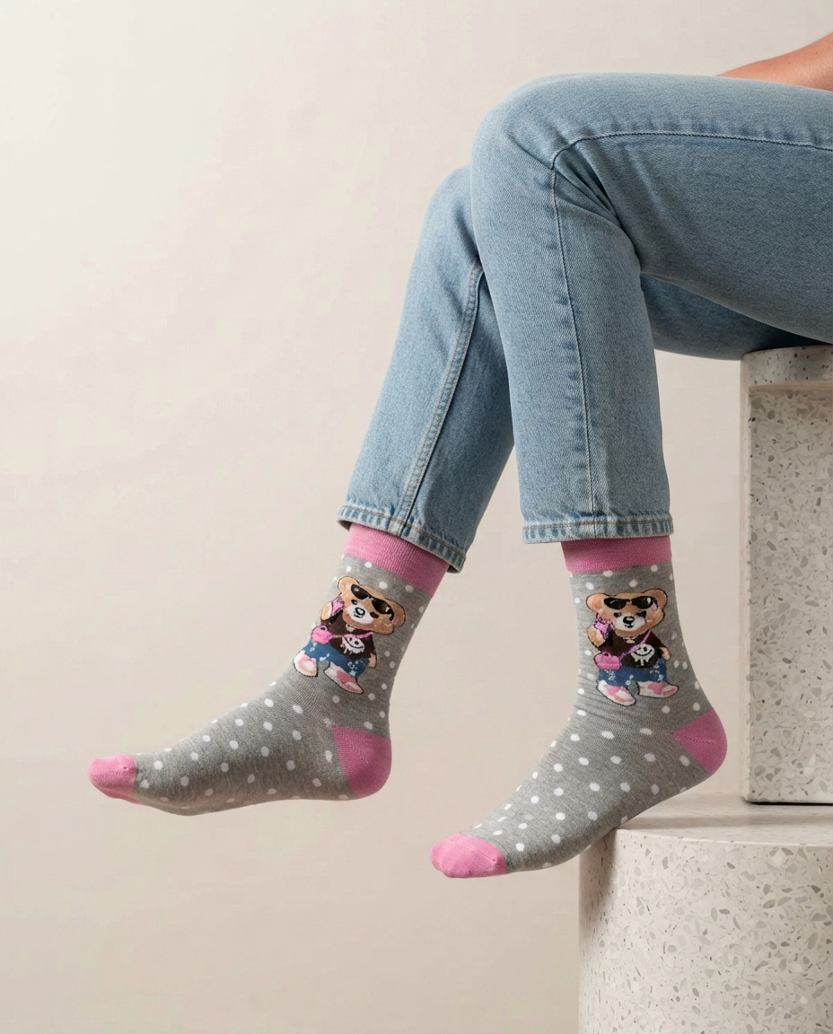 Chaussettes Ours en Peluche Roses Douces et Confortables