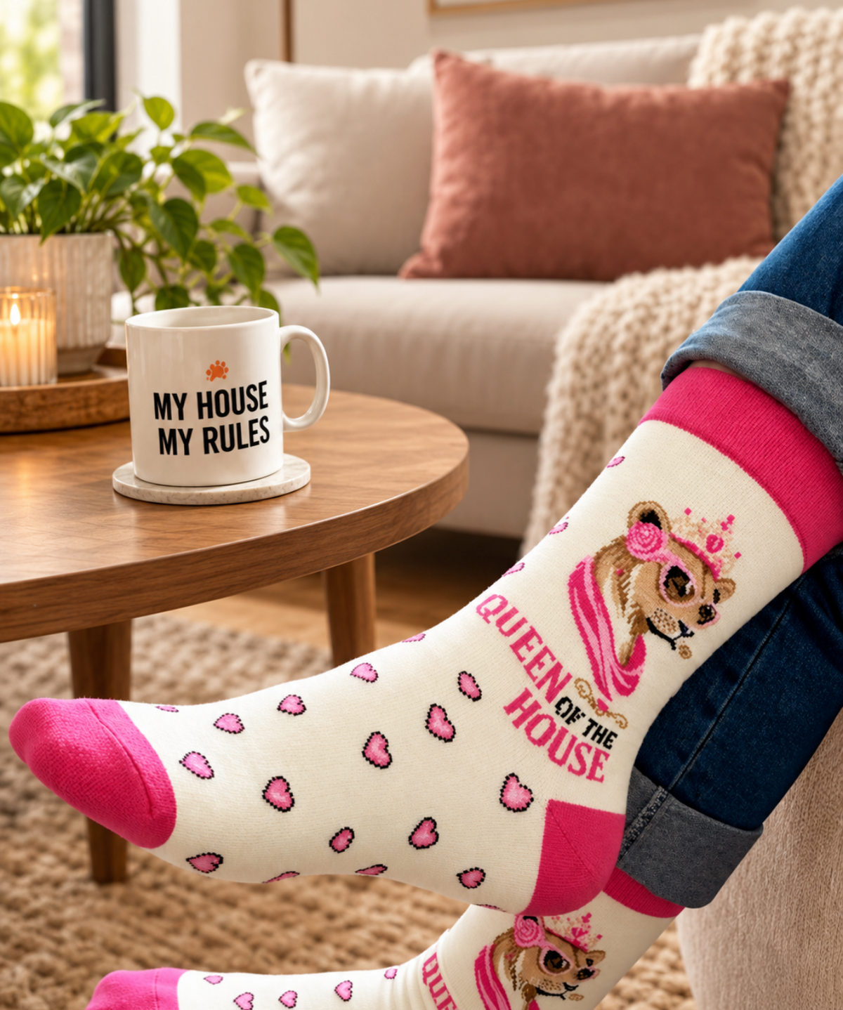Queen of the House Pink Crown Socks