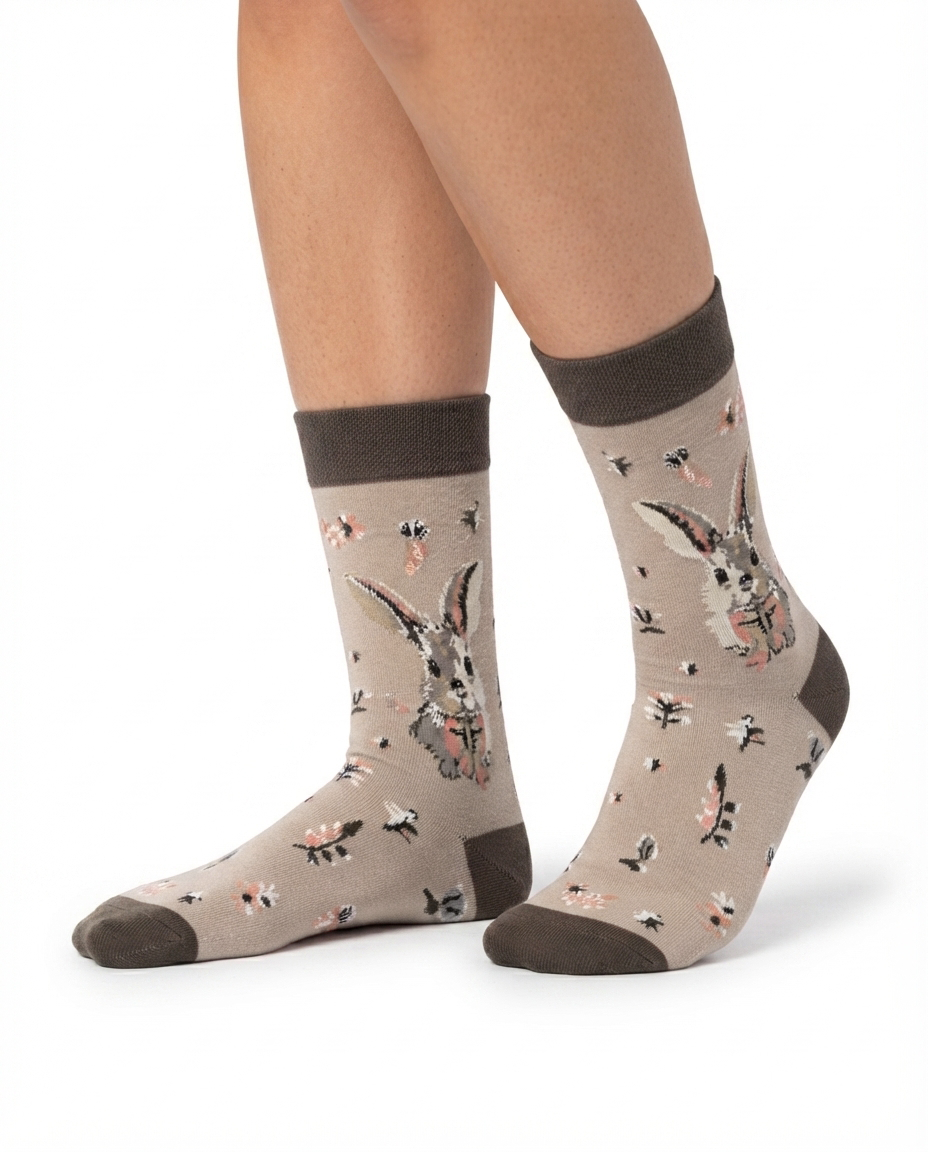 Rabbit with Bow Tie Socks Cute Animal Design