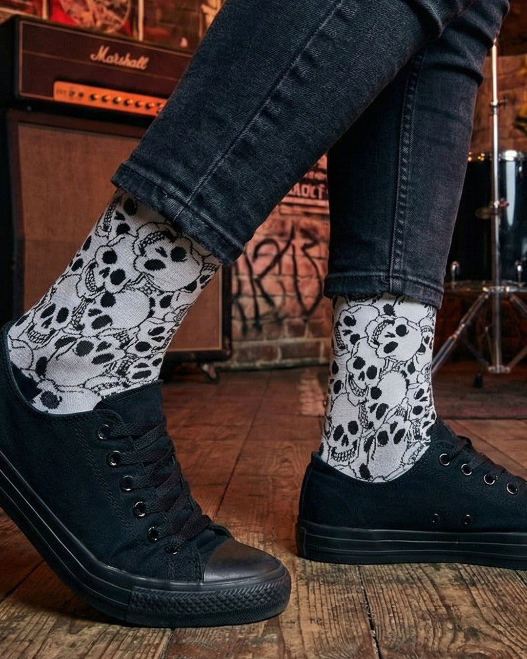 Skull Socks Black White Dark Graphic Series