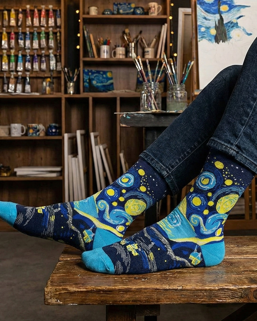 Socken im Kunst-Design von "Sternennacht"