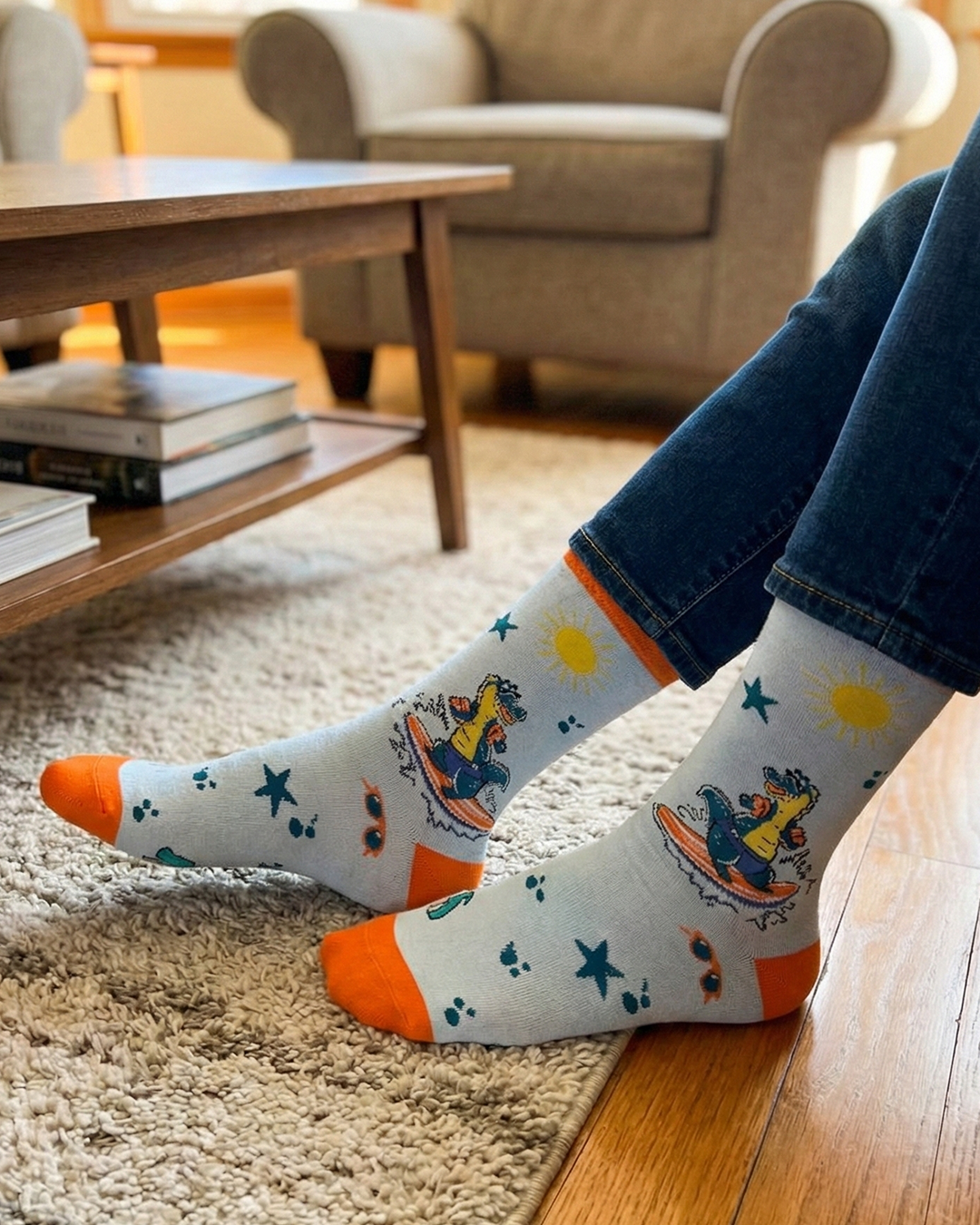 Surf-Dinosaur-Socken – Surf-Abenteuer-Serie