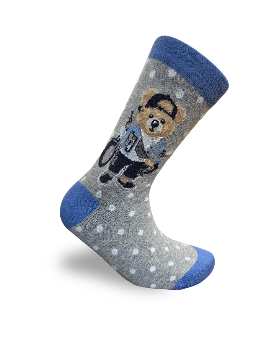Teddy Bear Blue Socks Soft Cute Animal Line